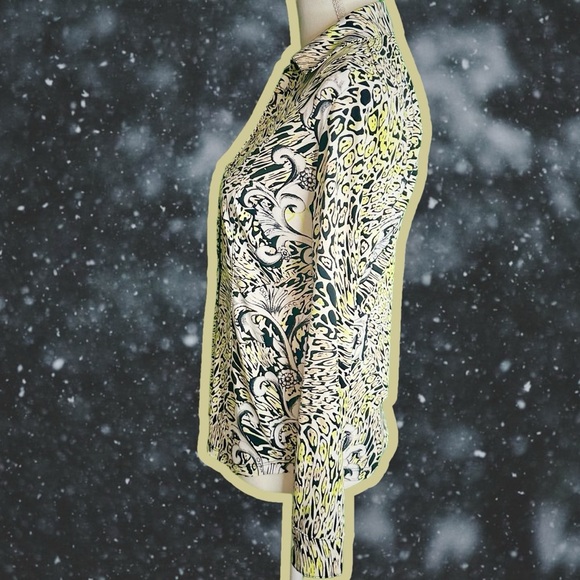 Caché Vintage Y2K Chartreuse / Lime Green Leopard & Brocade Button Down Top XS - Picture 6 of 10